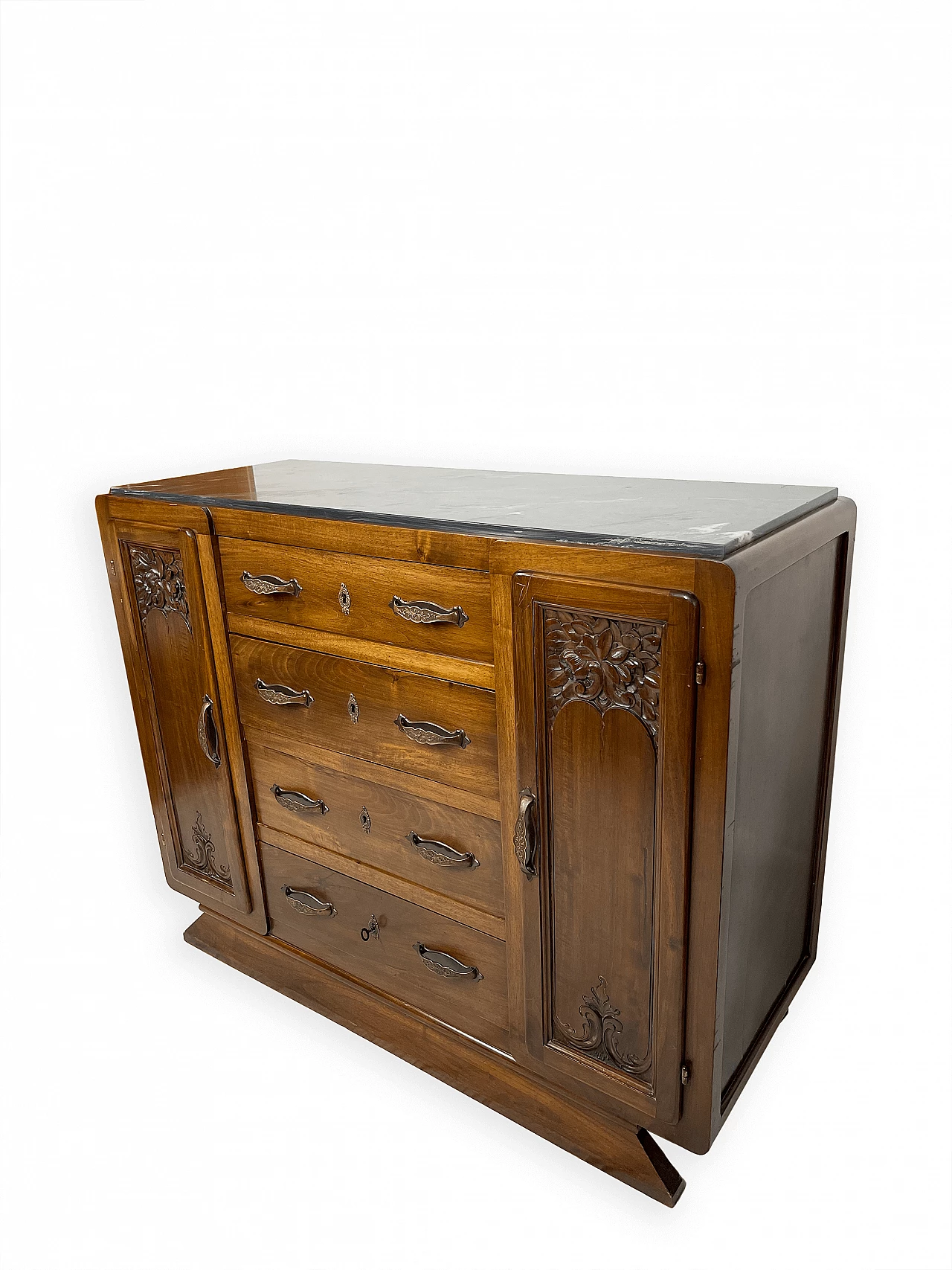 Piedmontese carved walnut and black marble sideboard, early 20th century 5