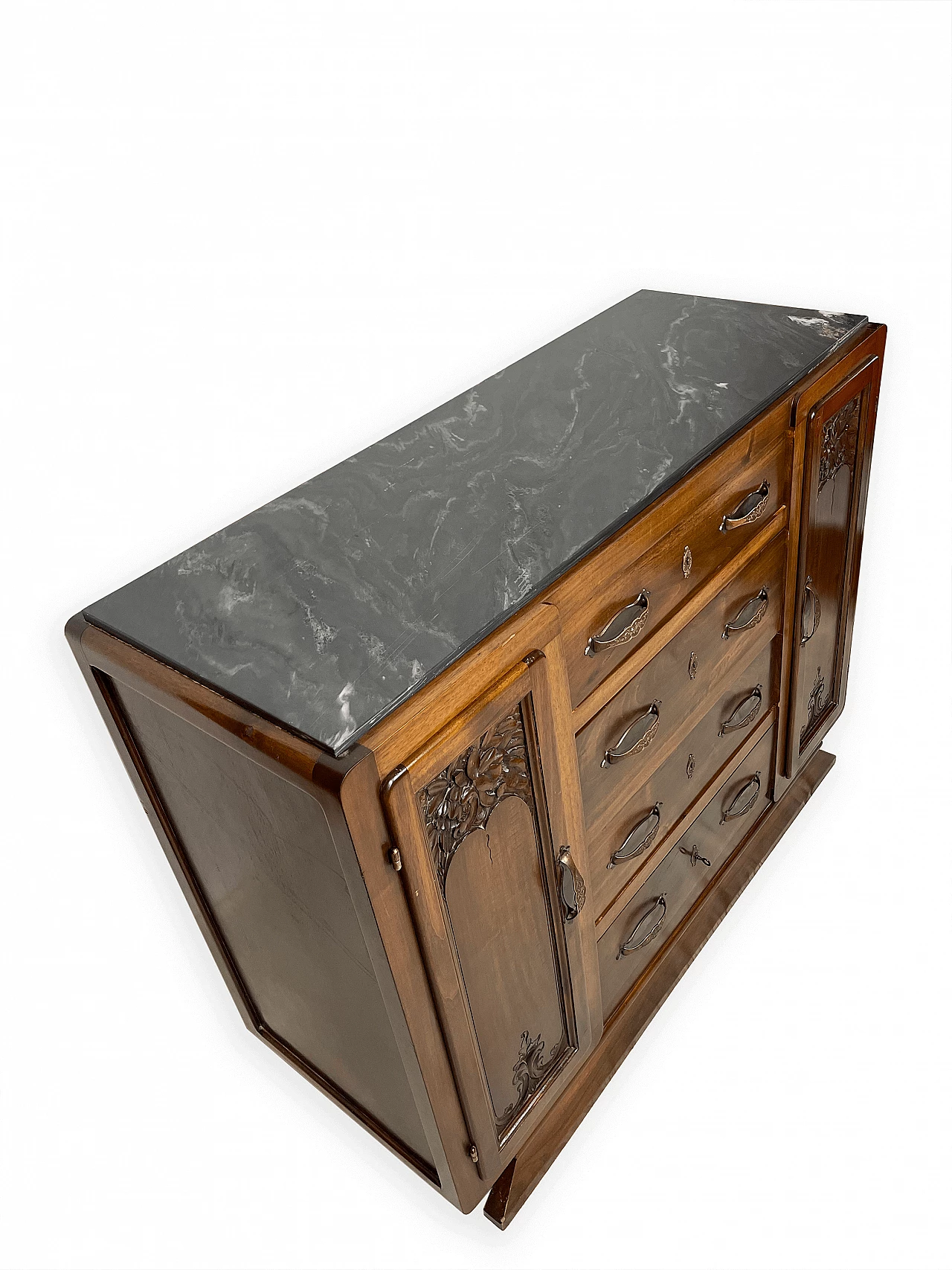 Piedmontese carved walnut and black marble sideboard, early 20th century 6