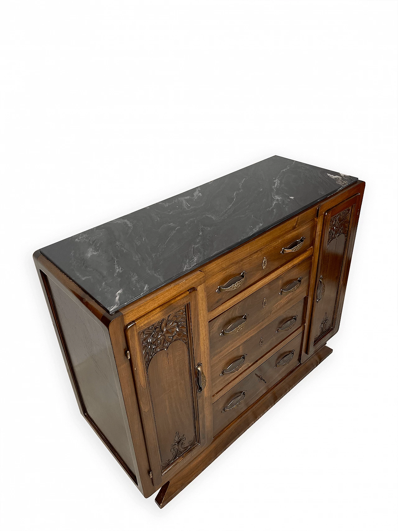 Piedmontese carved walnut and black marble sideboard, early 20th century 8