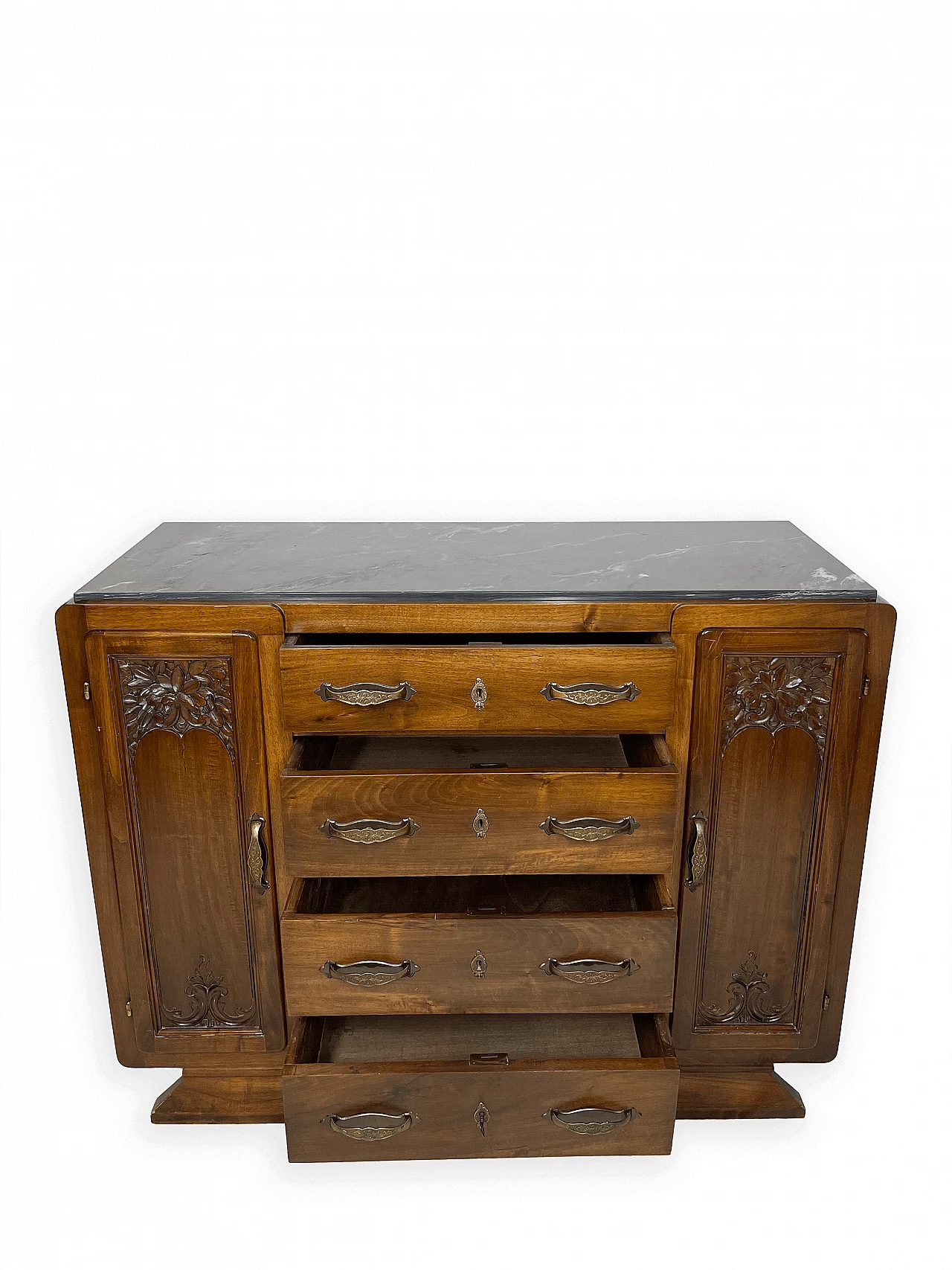 Piedmontese carved walnut and black marble sideboard, early 20th century 10