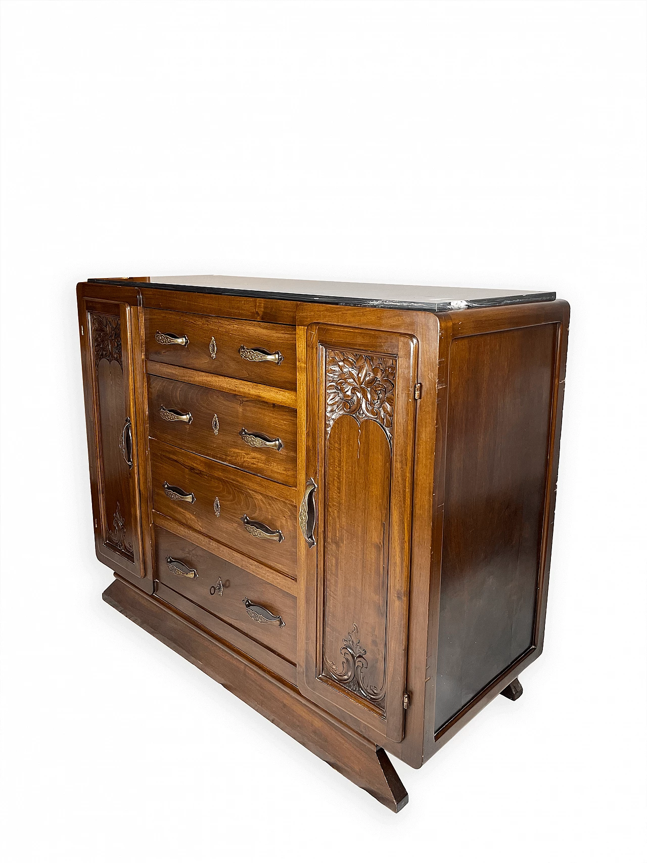 Piedmontese carved walnut and black marble sideboard, early 20th century 13