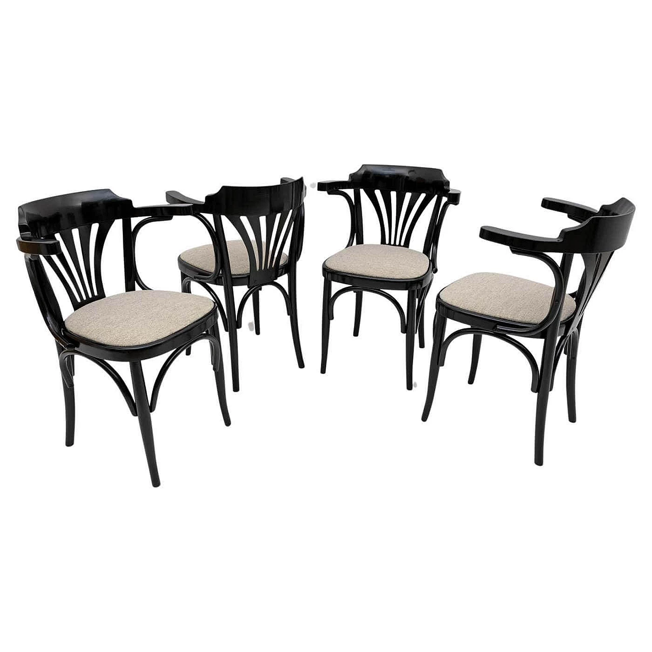 4 Bistro ebonized beech chairs, 1970s 1