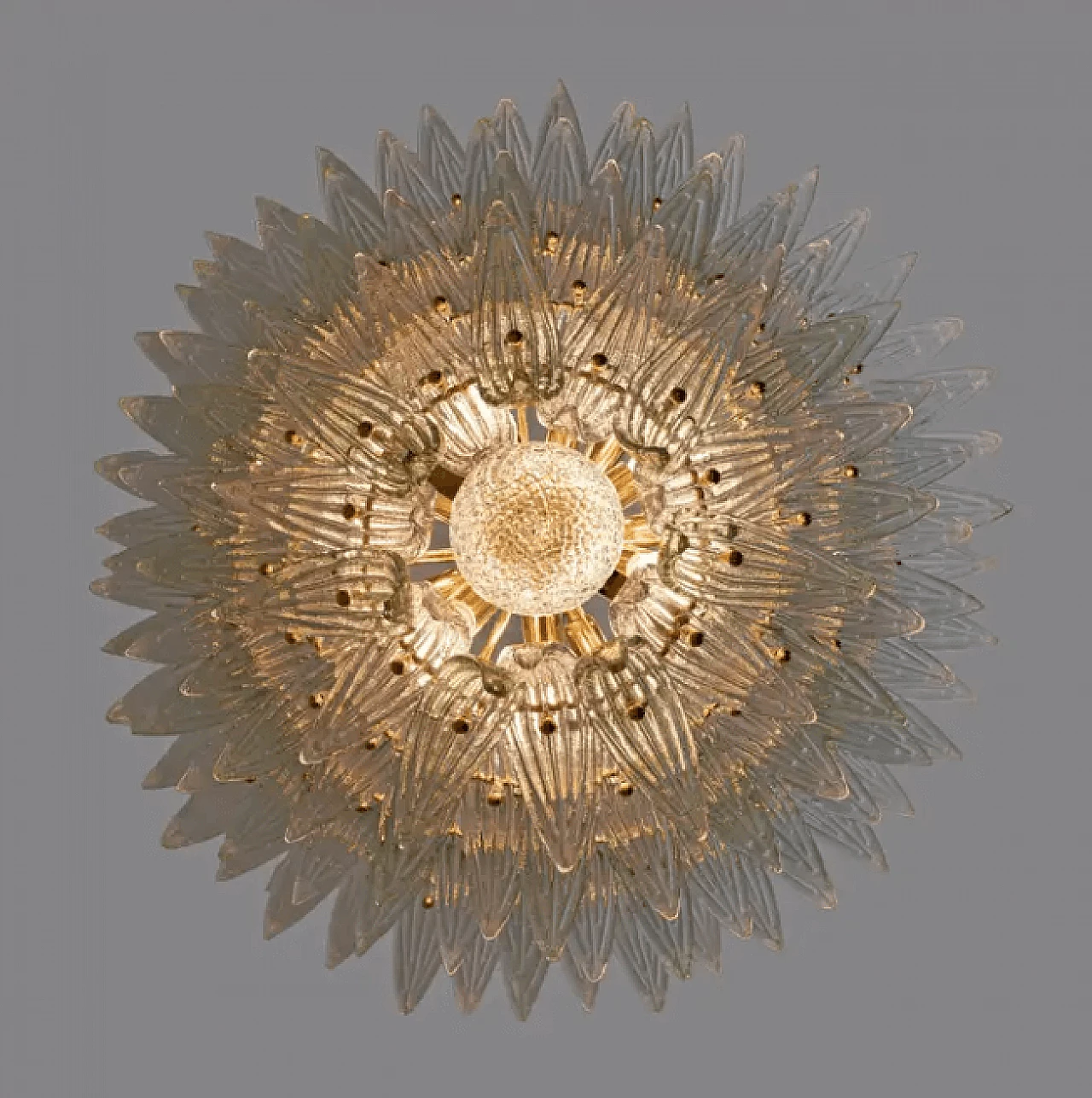 Murano glass and brass palmette chandelier, 1980s 4