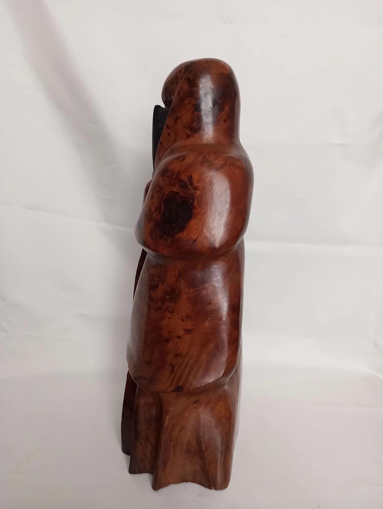 Tuia burl wood sculpture depicting a woman with hijab, 1960s 3