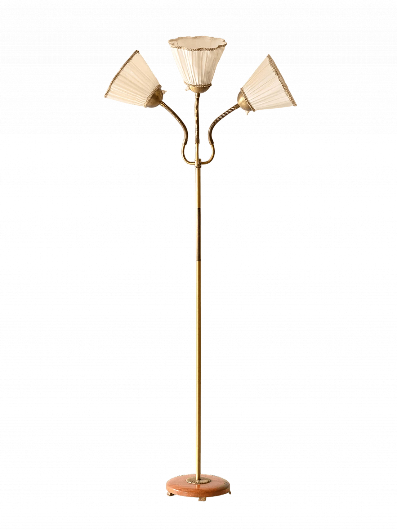 Scandinavian three-light metal, wood and fabric floor lamp, 1960s 15