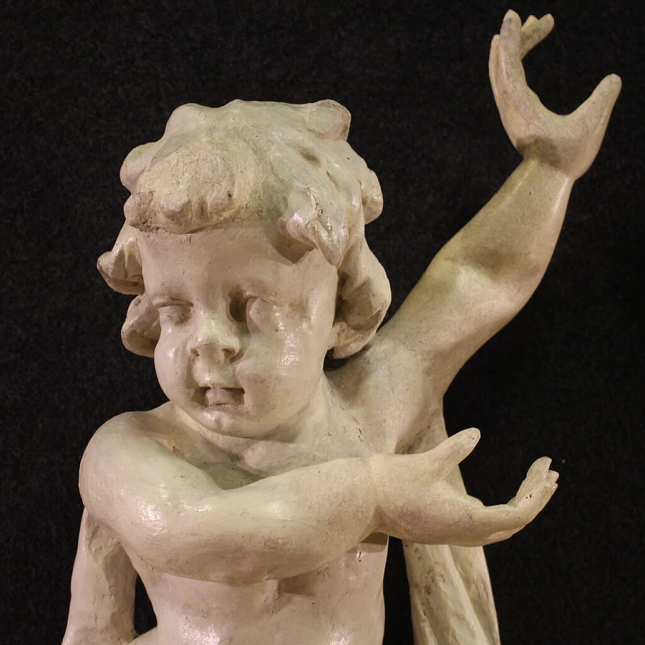 Coppia di sculture lignee dipinte di putti, '700 7