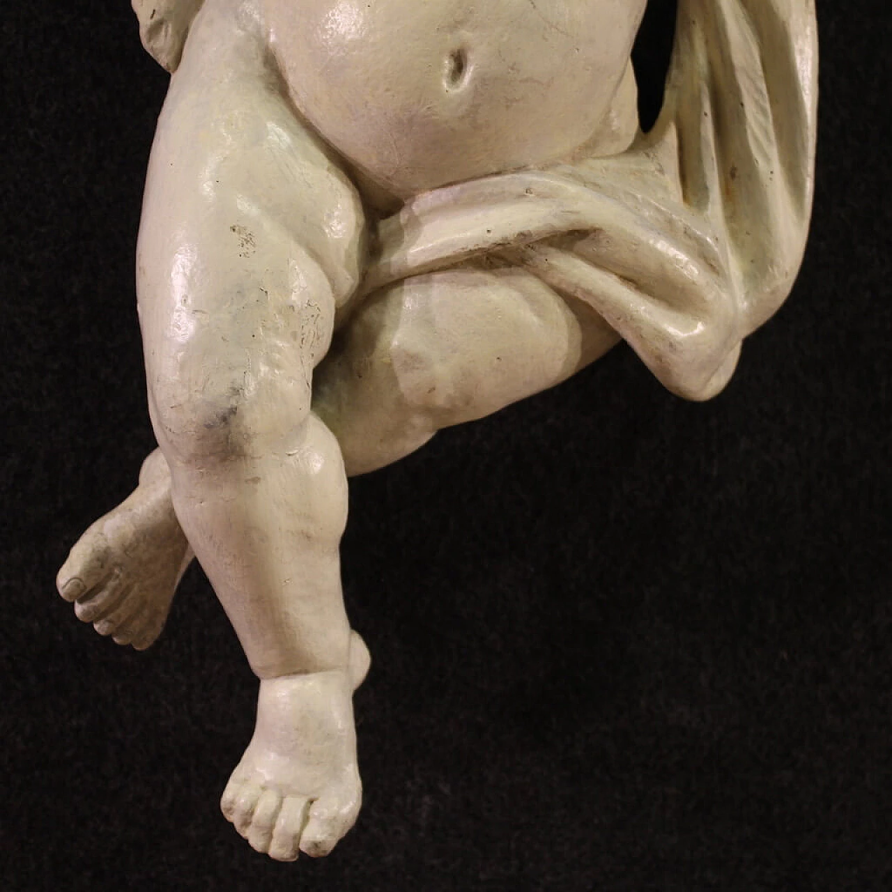 Coppia di sculture lignee dipinte di putti, '700 8