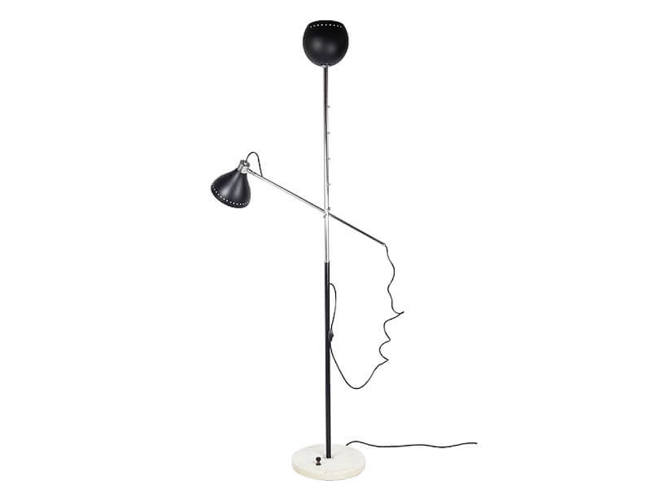 Chrome-plated metal floor lamp with marble base, 1960s 2