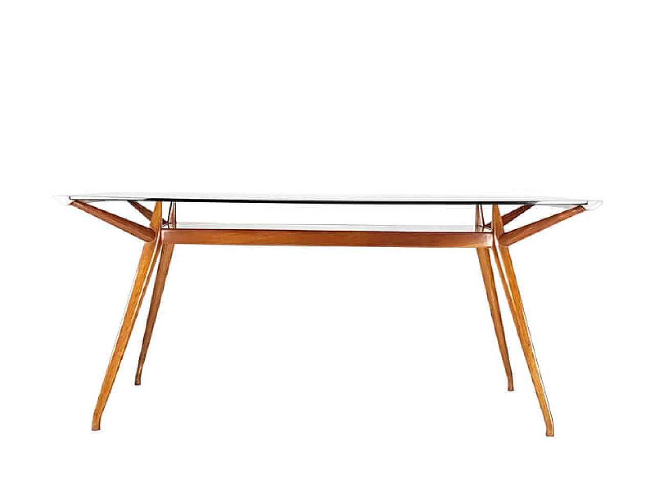 Dining table in beech wood and glass by ISA Bergamo, 1950s 2