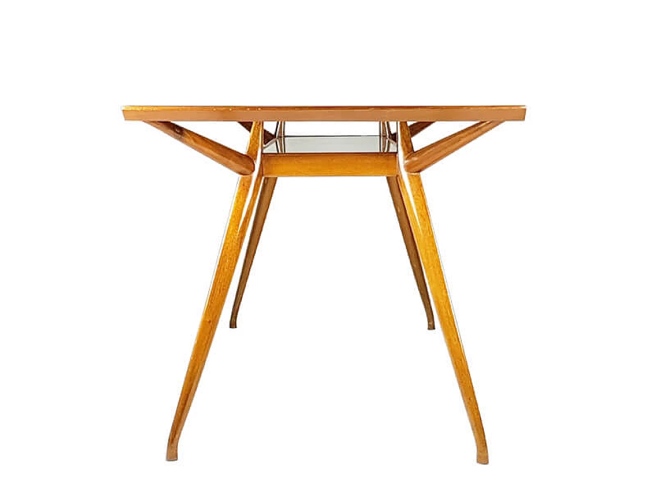 Dining table in beech wood and glass by ISA Bergamo, 1950s 3