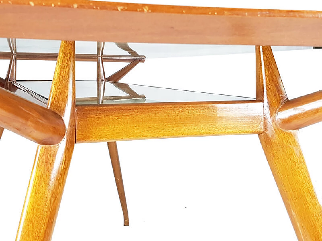 Dining table in beech wood and glass by ISA Bergamo, 1950s 7