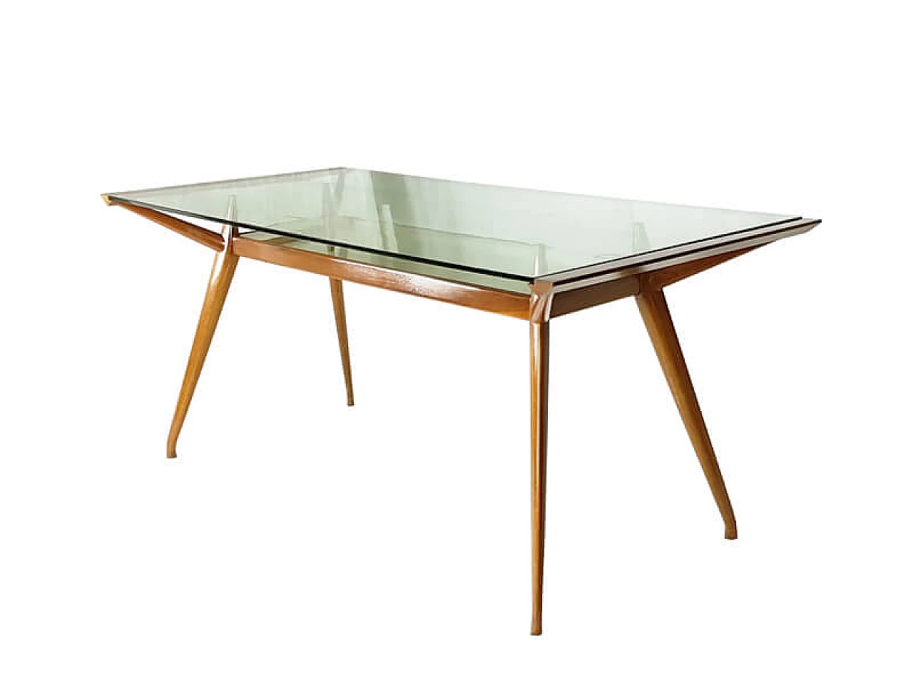 Dining table in beech wood and glass by ISA Bergamo, 1950s 8