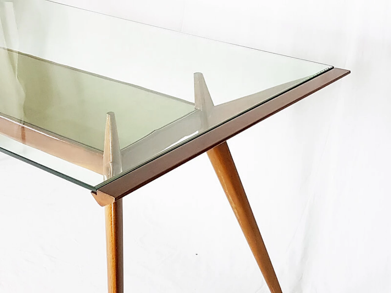 Dining table in beech wood and glass by ISA Bergamo, 1950s 9