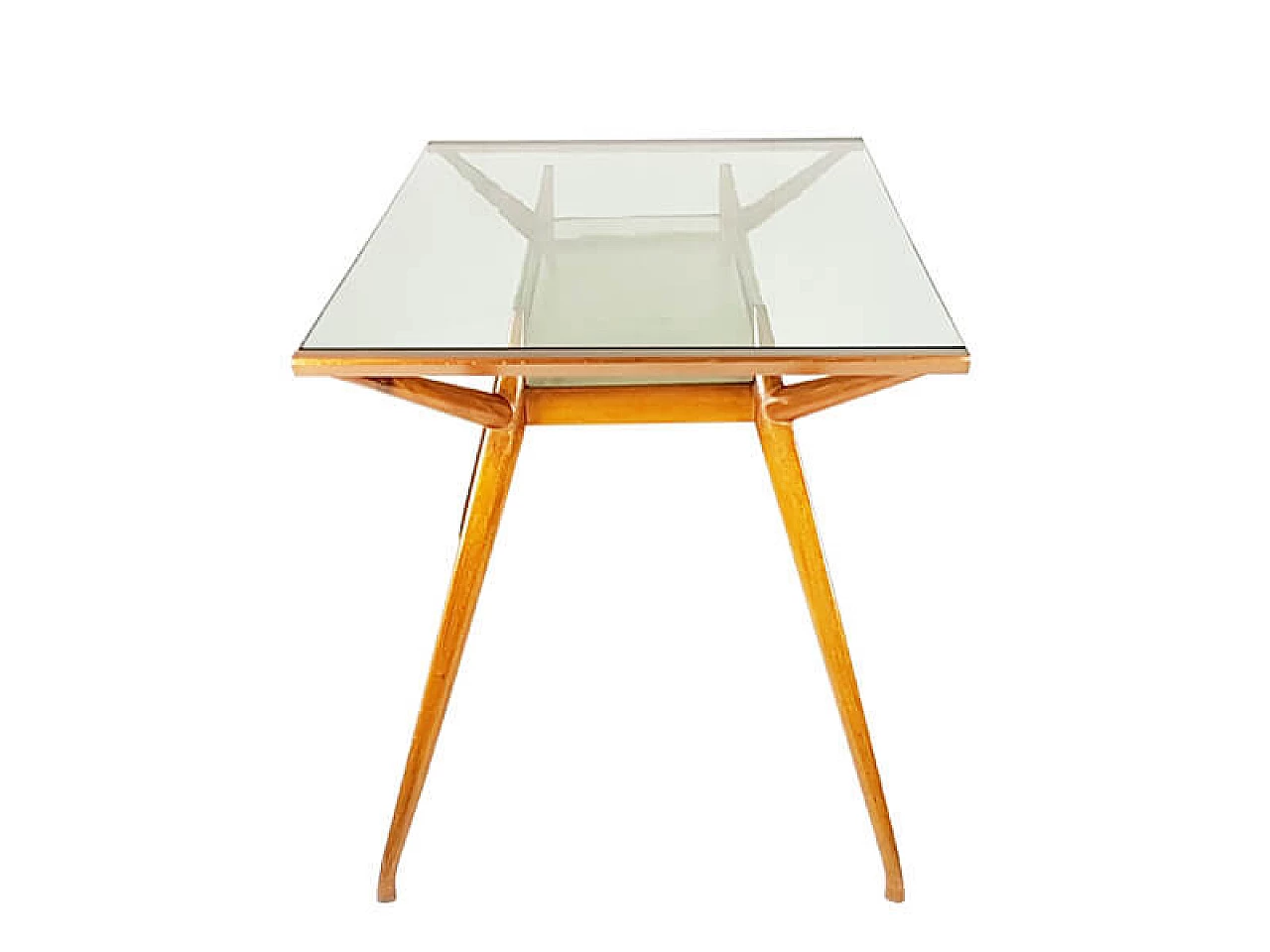 Dining table in beech wood and glass by ISA Bergamo, 1950s 10