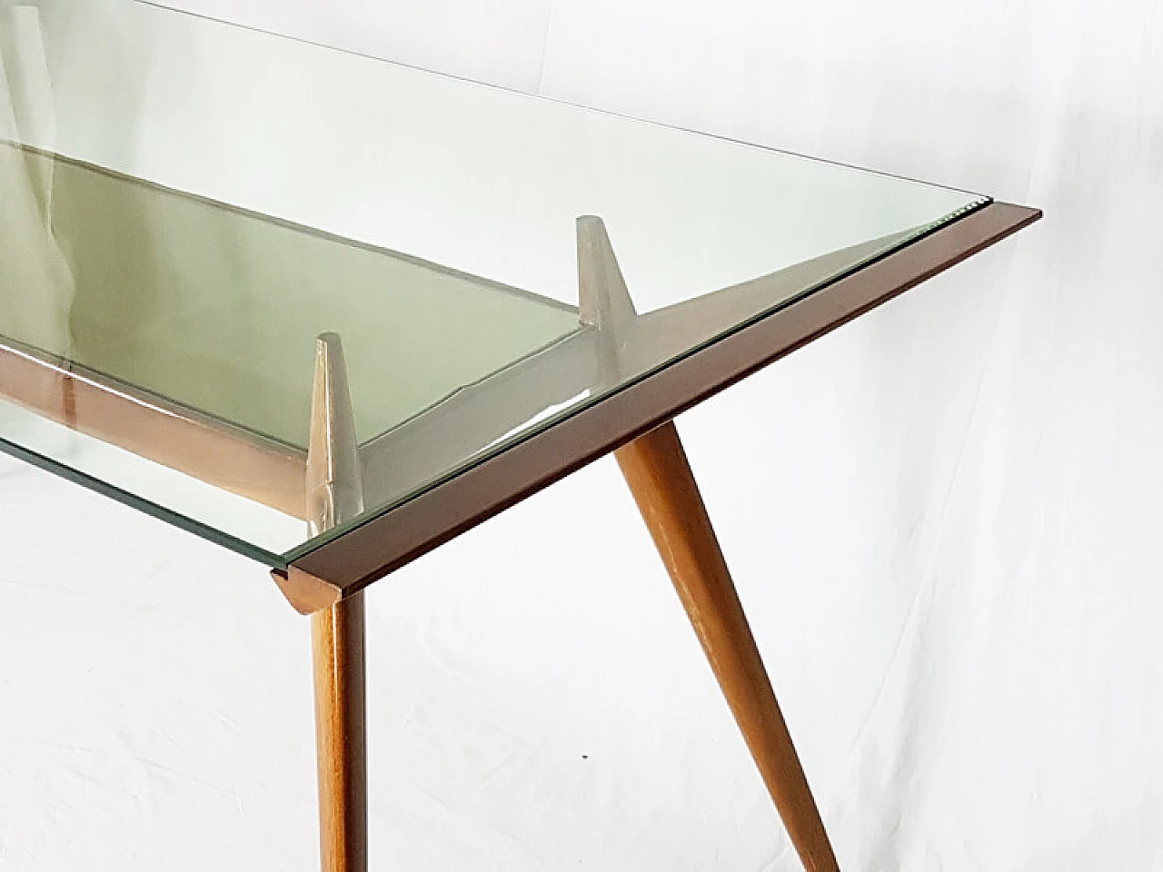 Dining table in beech wood and glass by ISA Bergamo, 1950s 11