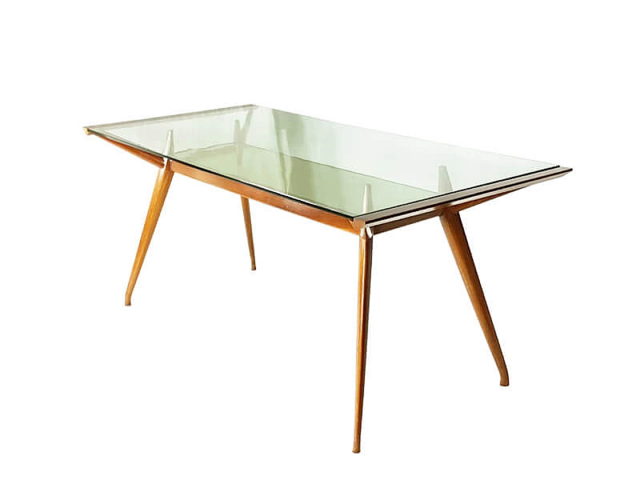 Dining table in beech wood and glass by ISA Bergamo, 1950s 12