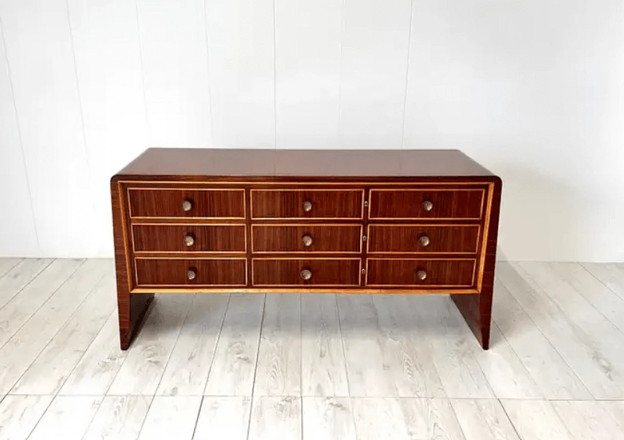 Wood and brass storage cabinet by Paolo Buffa, 1950s 3