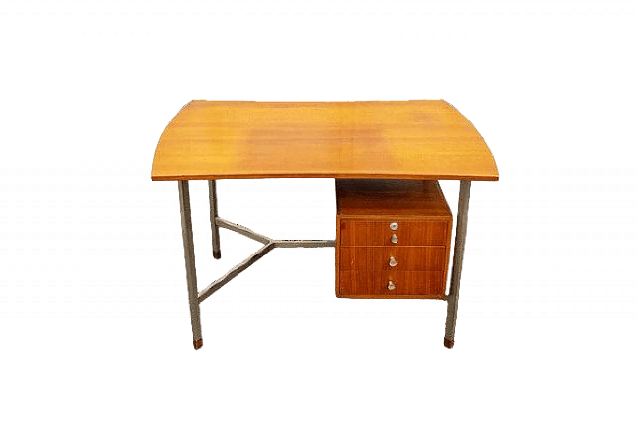 Nickel-plated metal and teak desk, 1960s 9