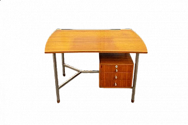 Nickel-plated metal and teak desk, 1960s