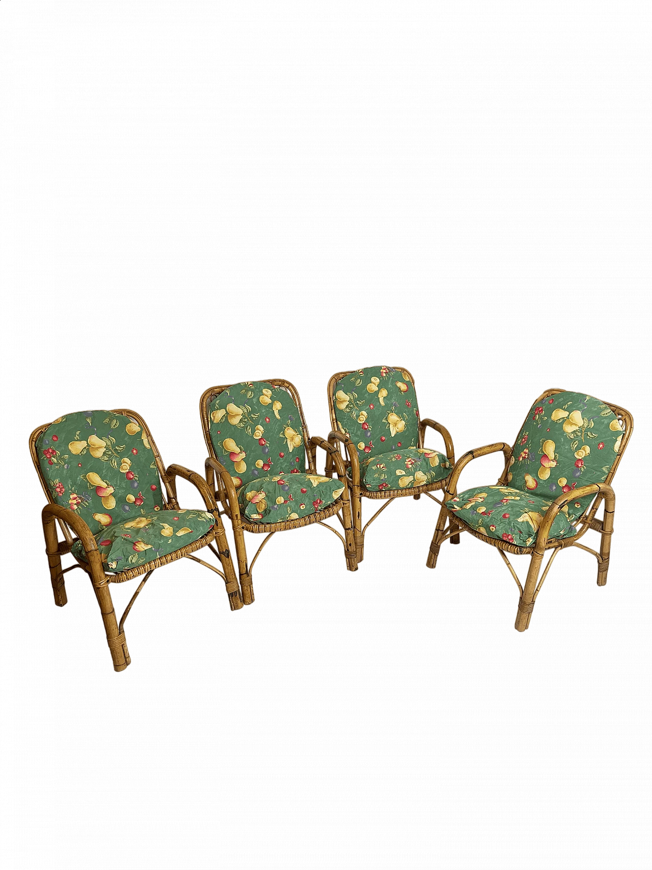 4 Bamboo armchairs with fabric cushions, 1960s 16