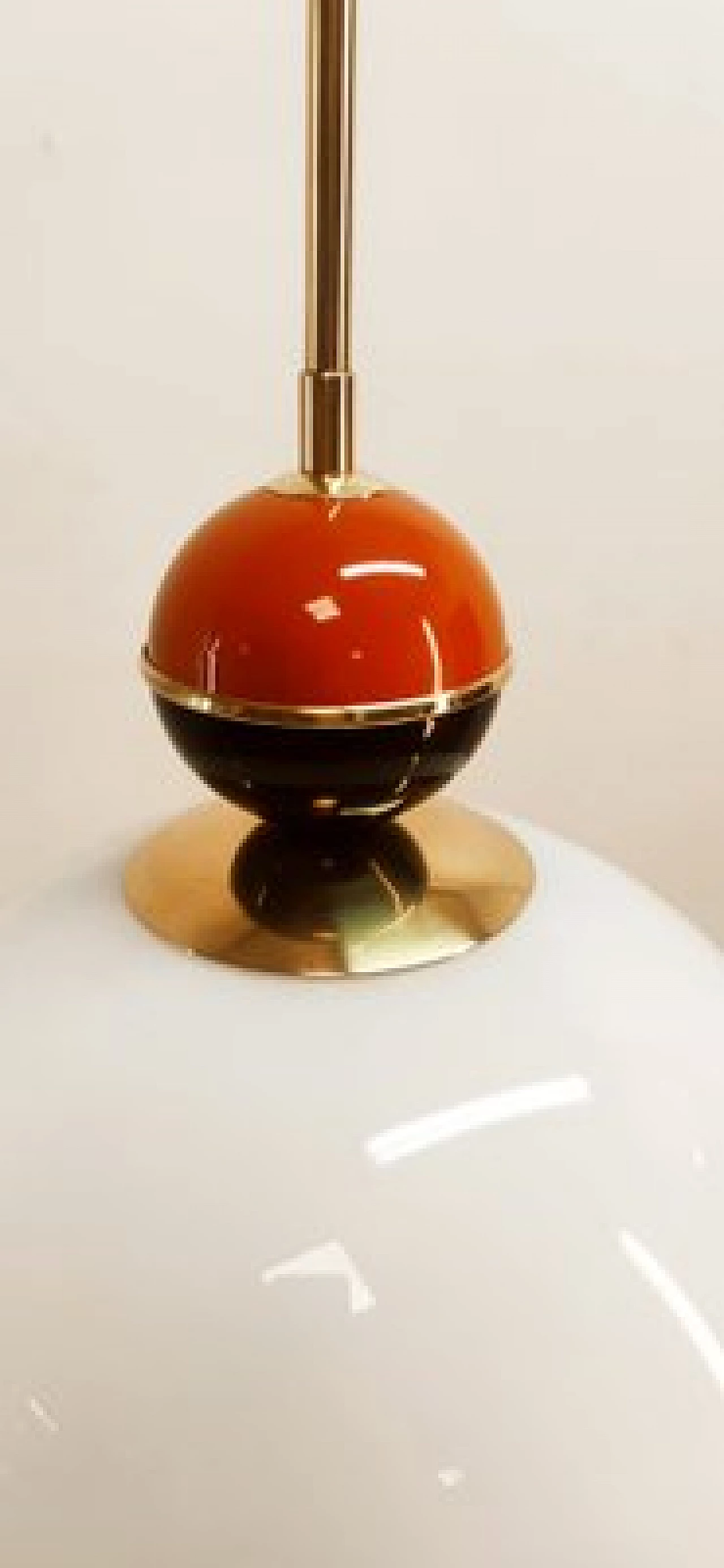 Brass and glass hanging lamp with coloured sphere, 1970s 3