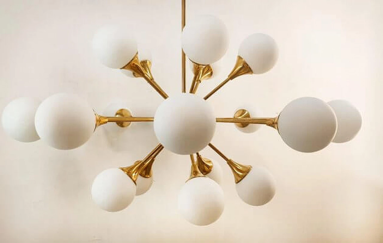 Twenty-light brass and glass Sputnik chandelier, 1970s 5