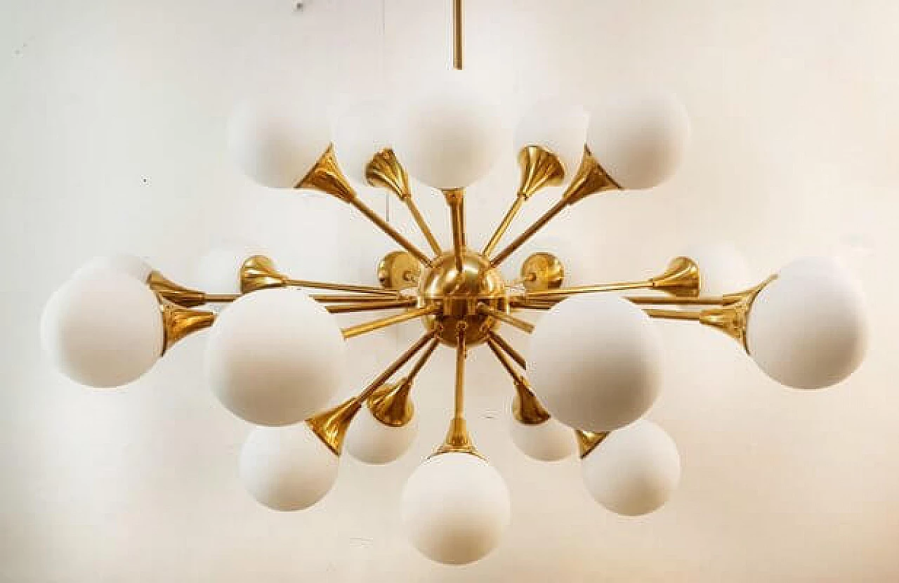 Twenty-light brass and glass Sputnik chandelier, 1970s 6