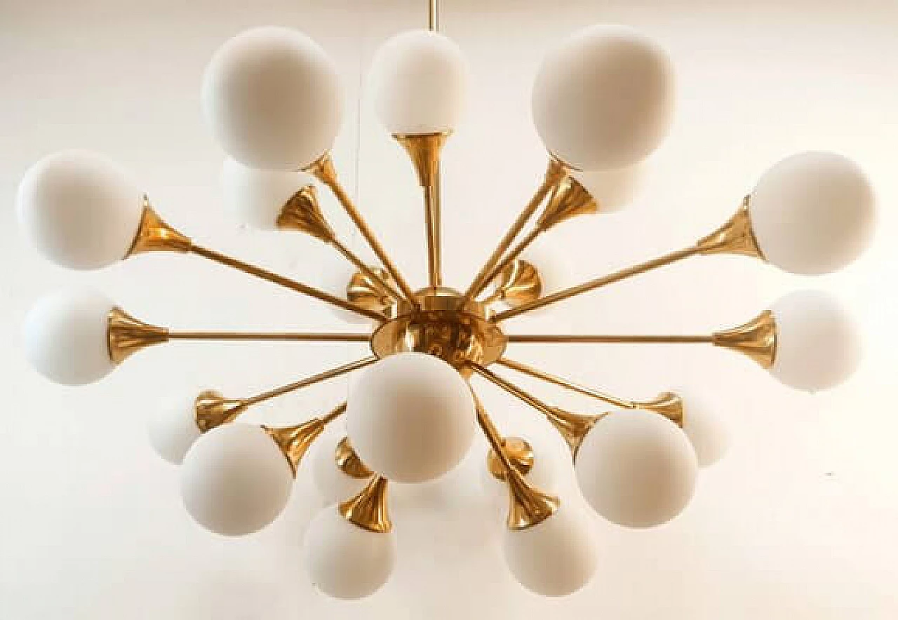 Twenty-light brass and glass Sputnik chandelier, 1970s 9