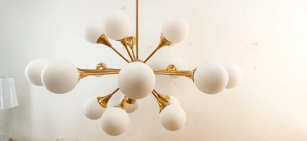 Twenty-light brass and glass Sputnik chandelier, 1970s 14