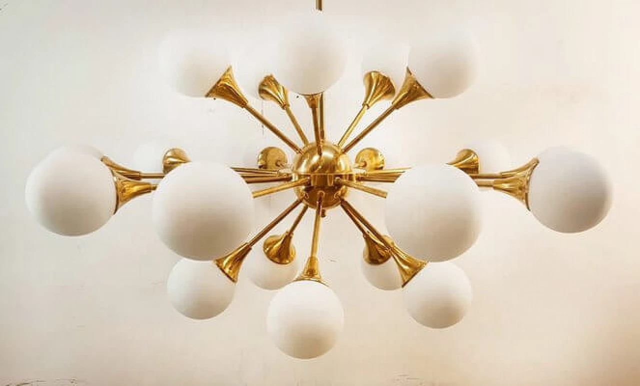 Twenty-light brass and glass Sputnik chandelier, 1970s 20