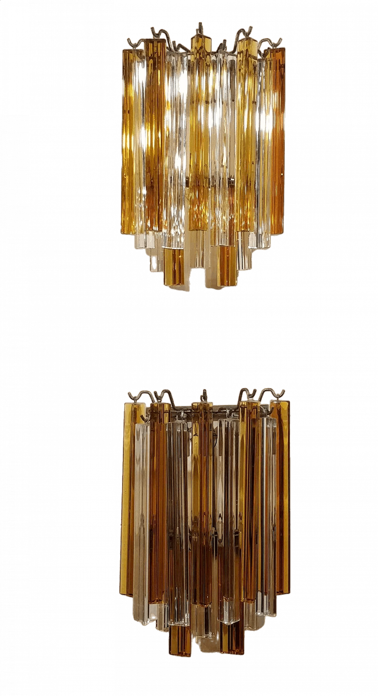 Pair of white and orange Murano glass wall sconces by Venini, 1970s 14