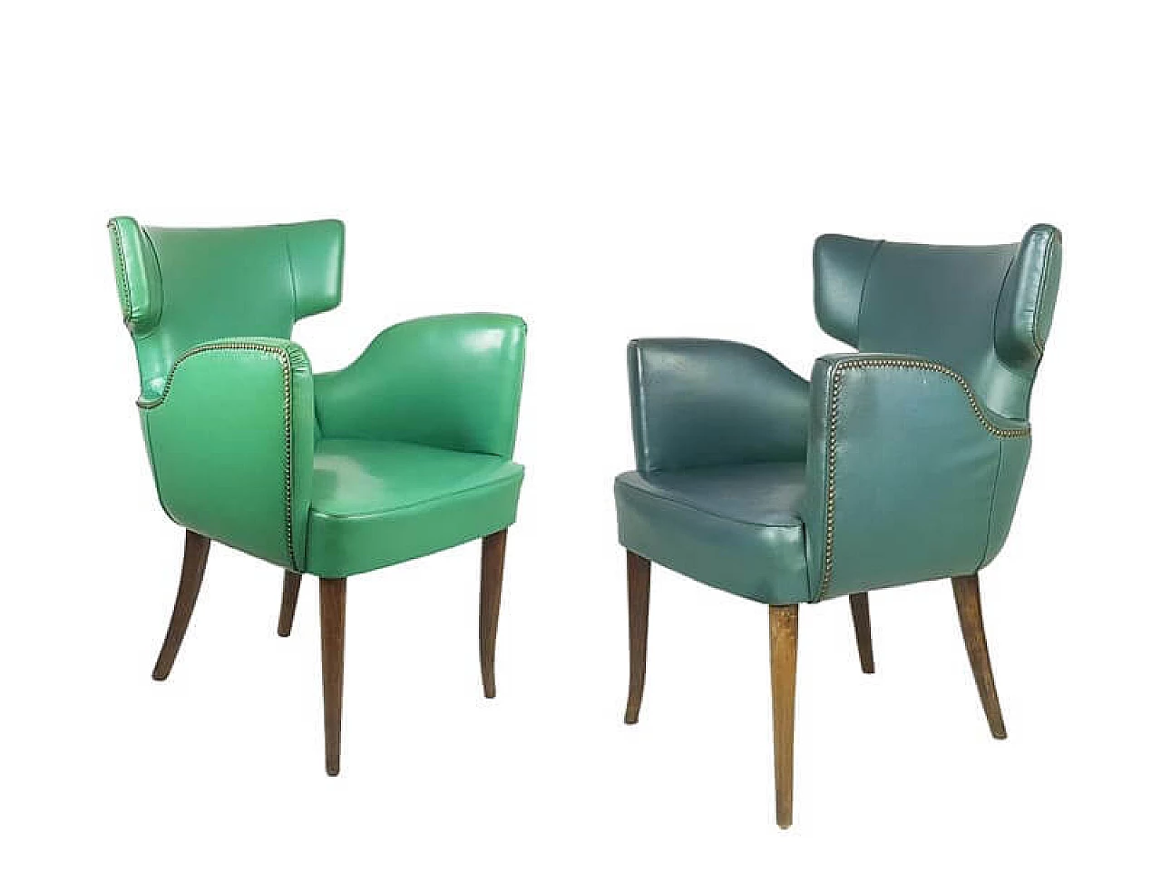 Pair of skai and wood armchairs in the style of Melchiorre Bega, 1950s 3