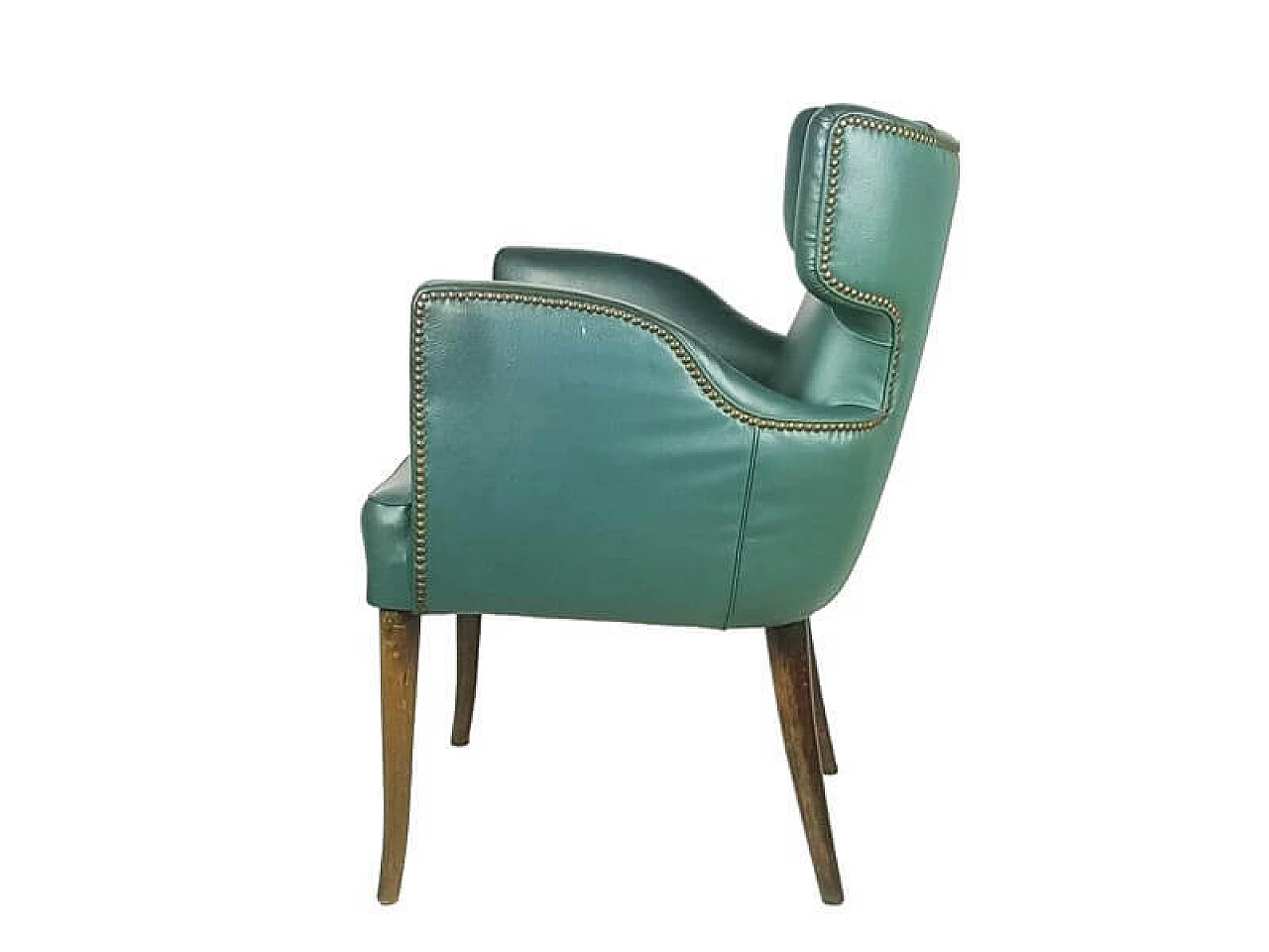 Pair of skai and wood armchairs in the style of Melchiorre Bega, 1950s 7