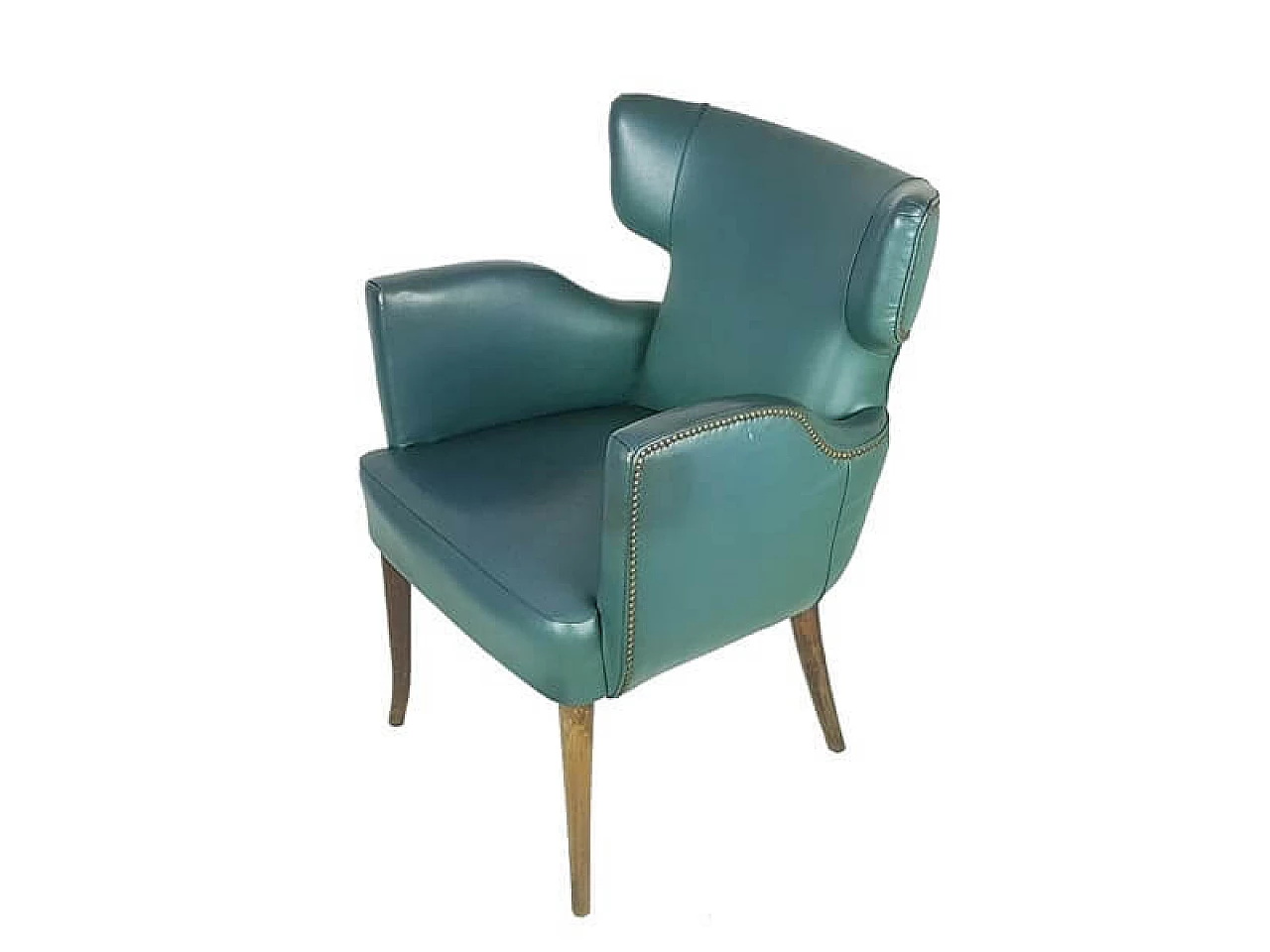 Pair of skai and wood armchairs in the style of Melchiorre Bega, 1950s 12