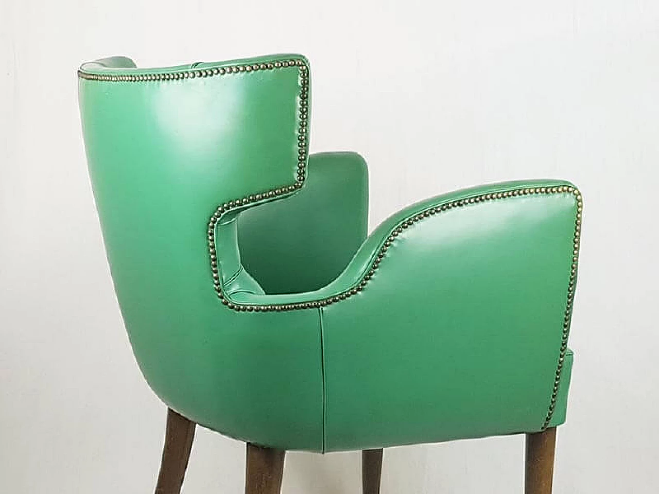 Pair of skai and wood armchairs in the style of Melchiorre Bega, 1950s 13