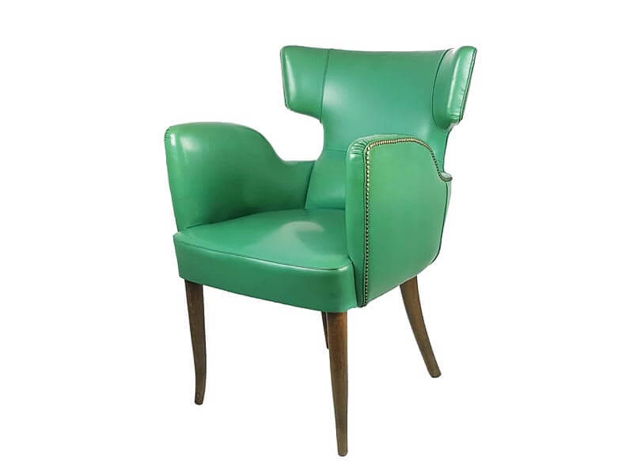 Pair of skai and wood armchairs in the style of Melchiorre Bega, 1950s 16