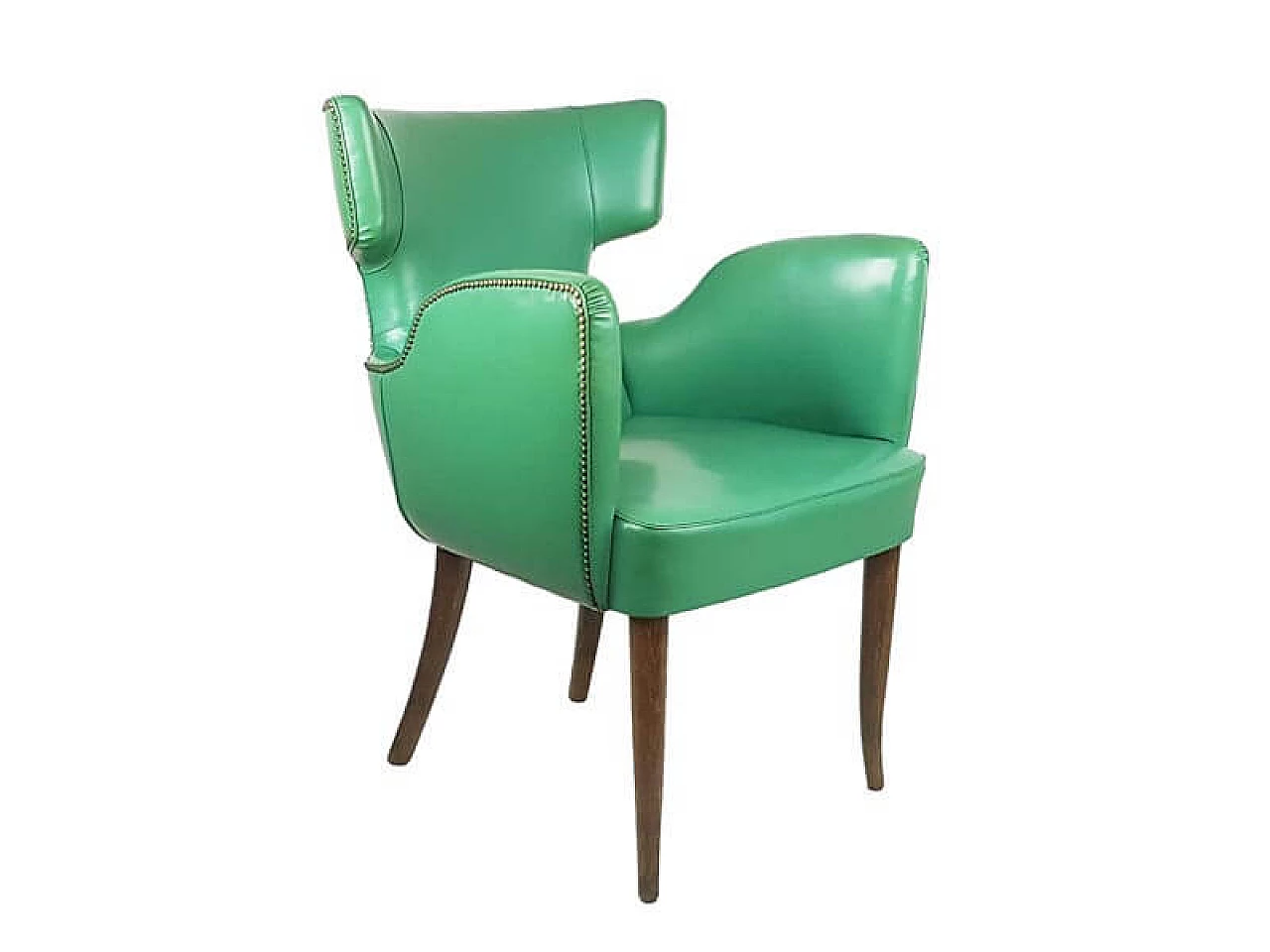 Pair of skai and wood armchairs in the style of Melchiorre Bega, 1950s 19