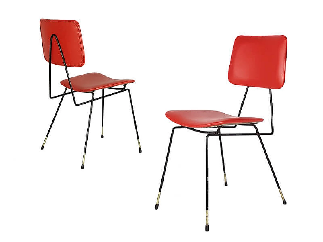 Pair of black metal and red skai chairs, 1950s 2