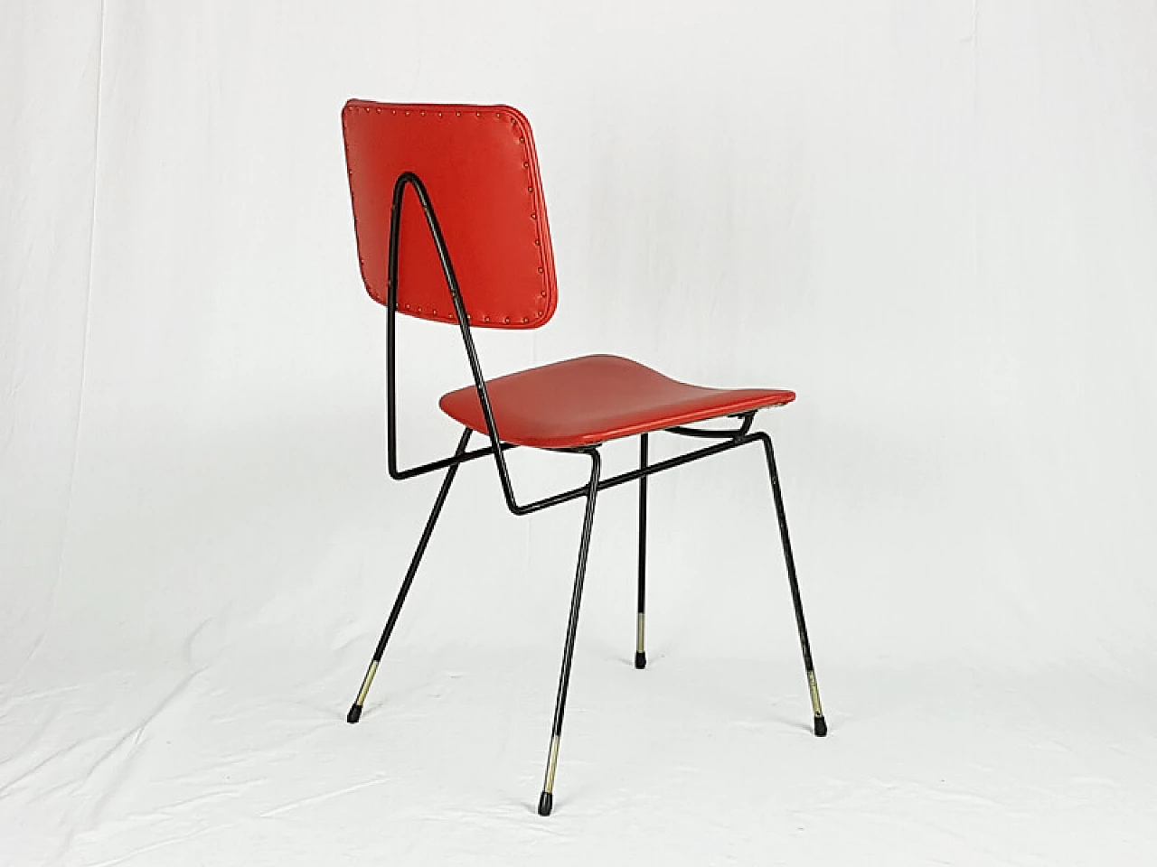 Pair of black metal and red skai chairs, 1950s 8