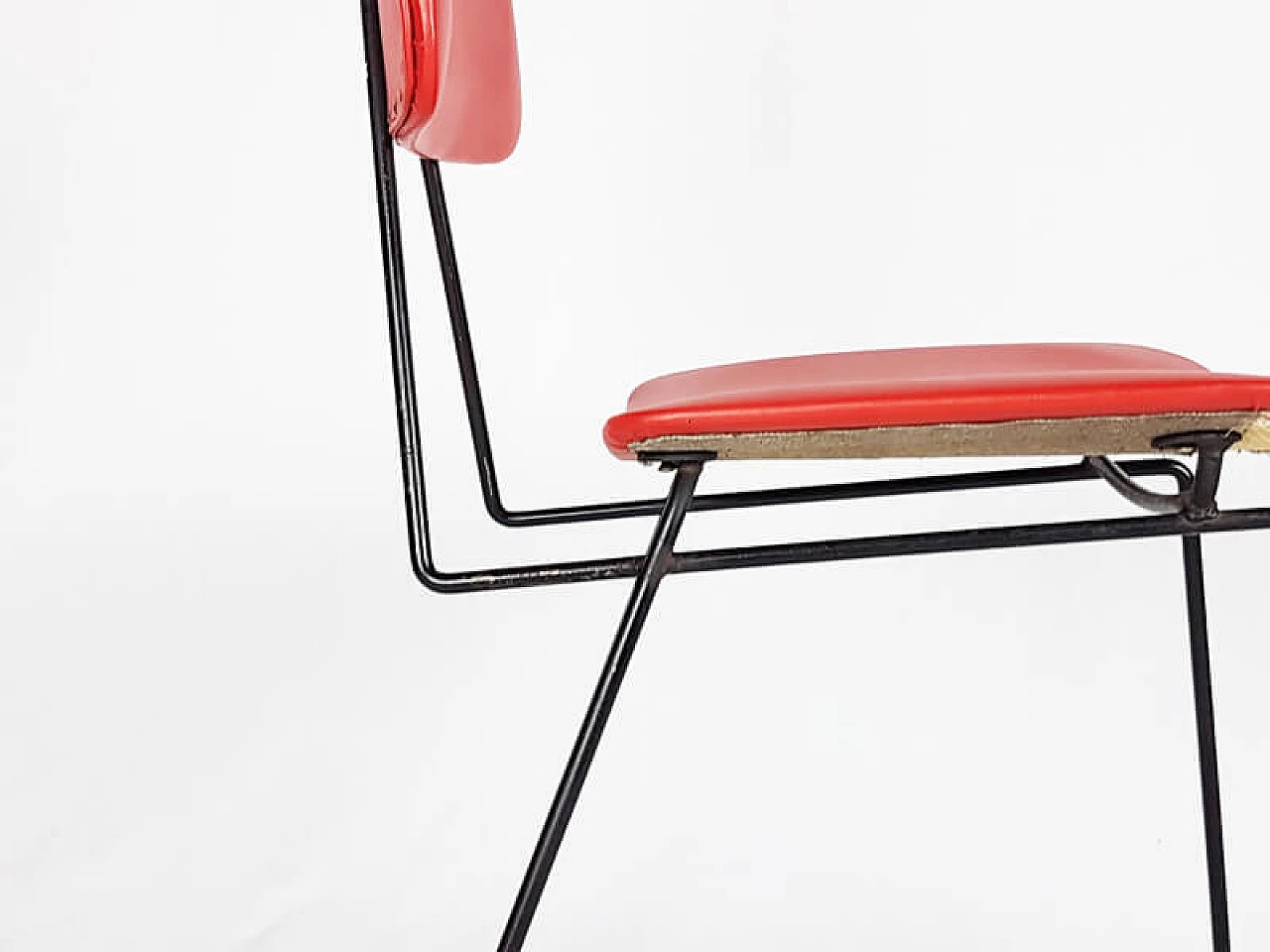 Pair of black metal and red skai chairs, 1950s 10