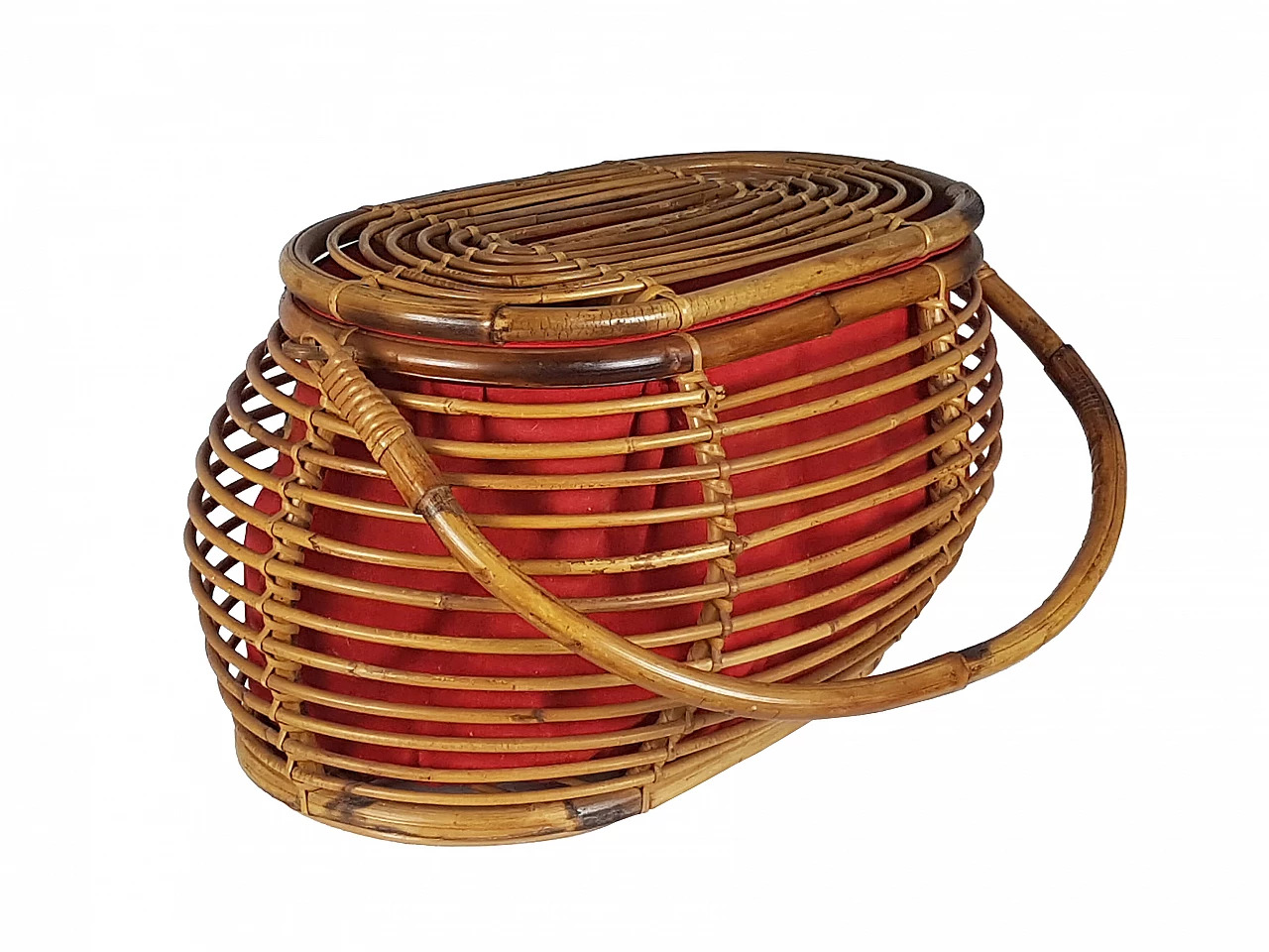 Rattan and red fabric basket, 1960s 2