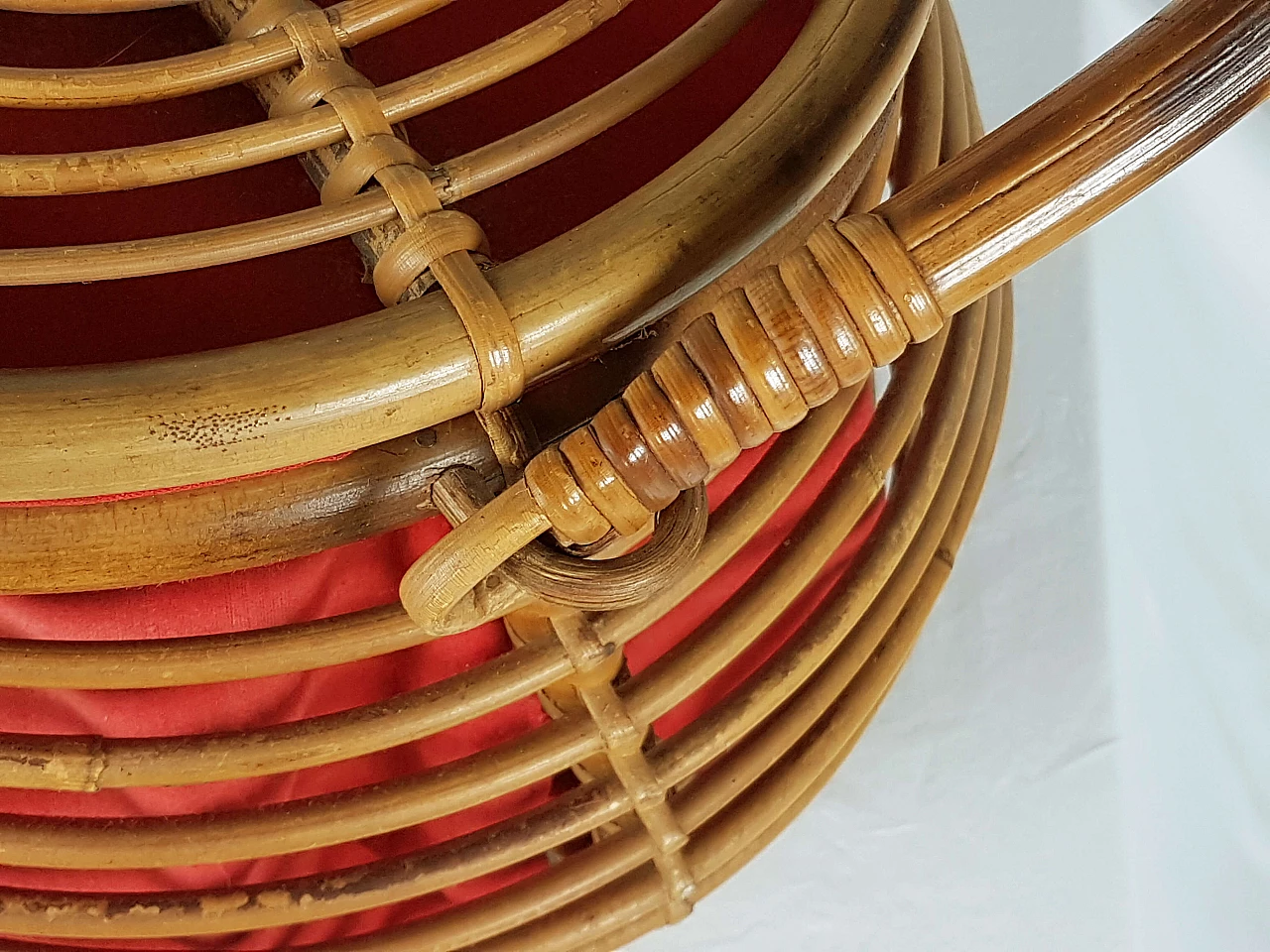 Rattan and red fabric basket, 1960s 7