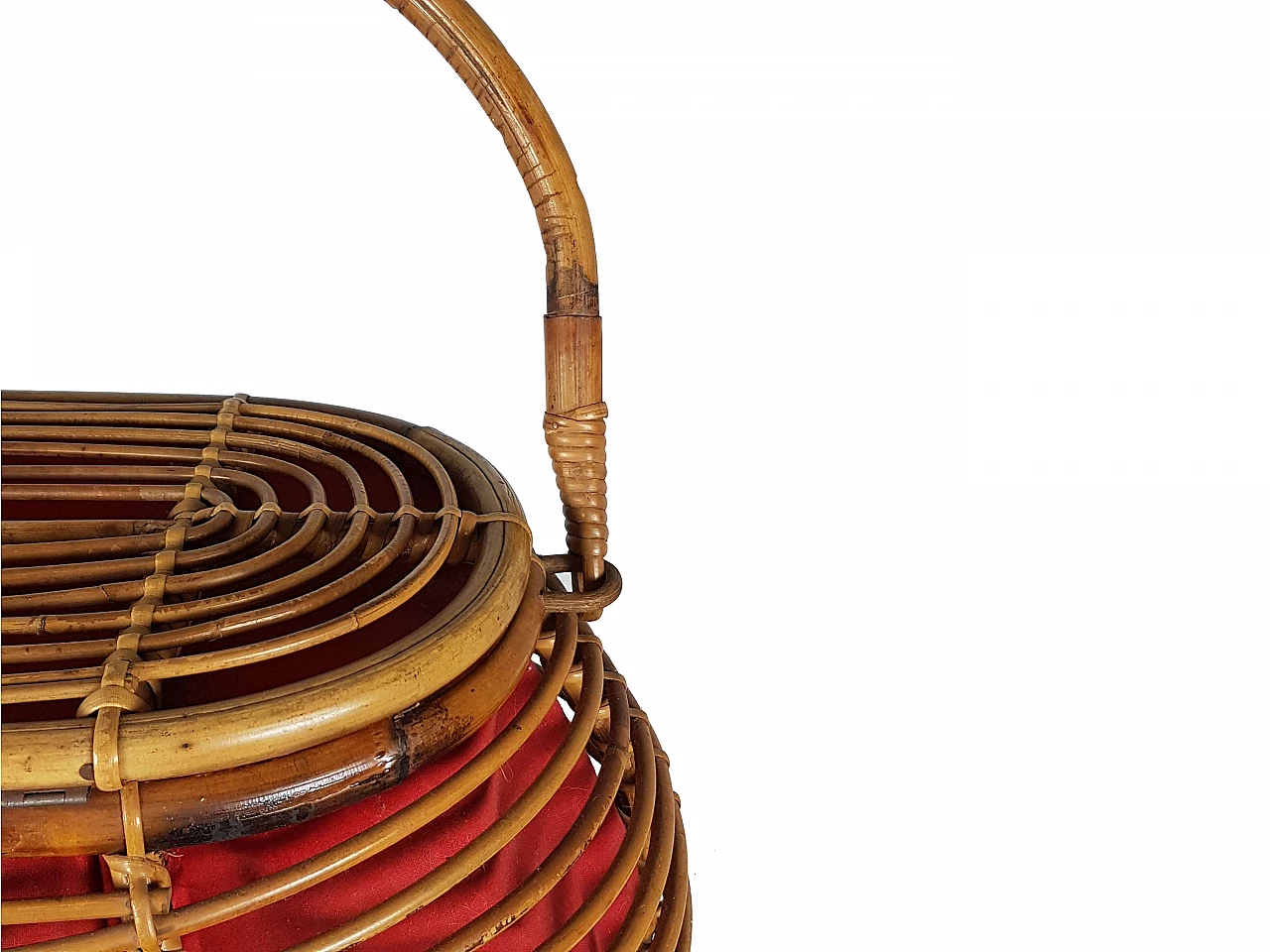 Rattan and red fabric basket, 1960s 8