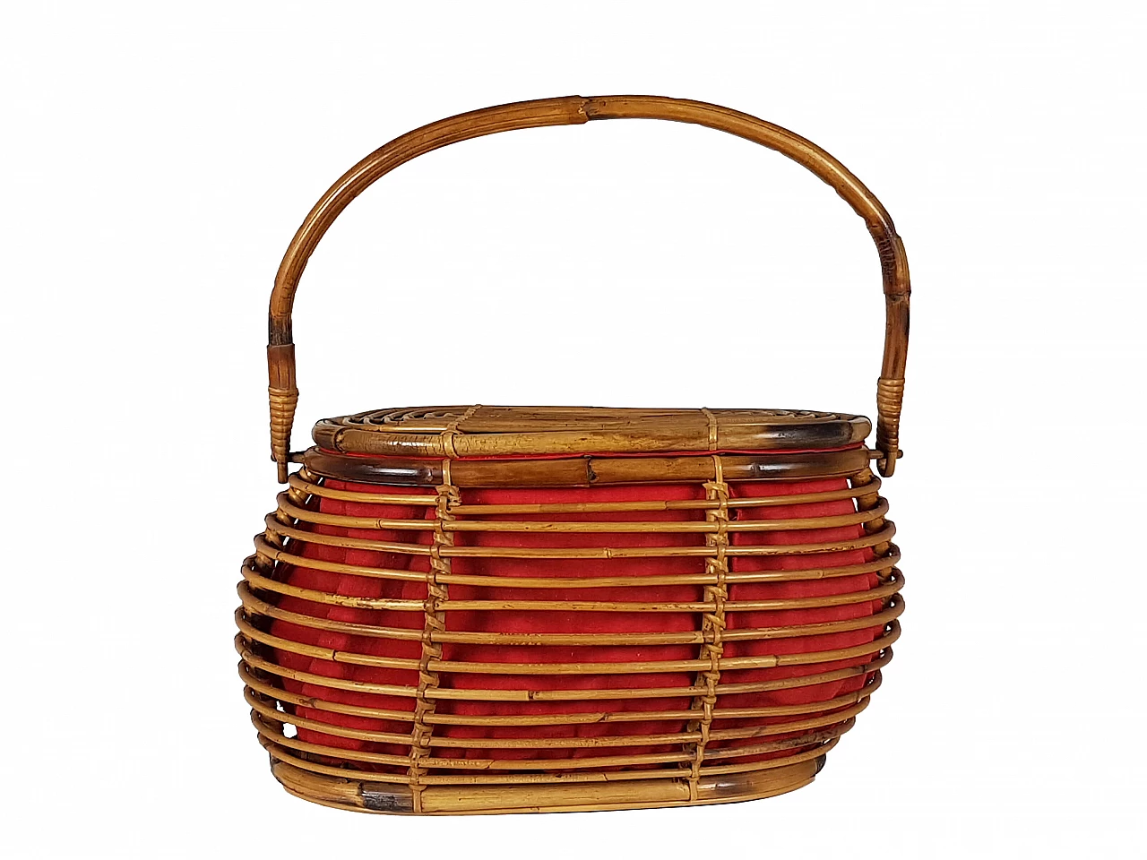 Rattan and red fabric basket, 1960s 10