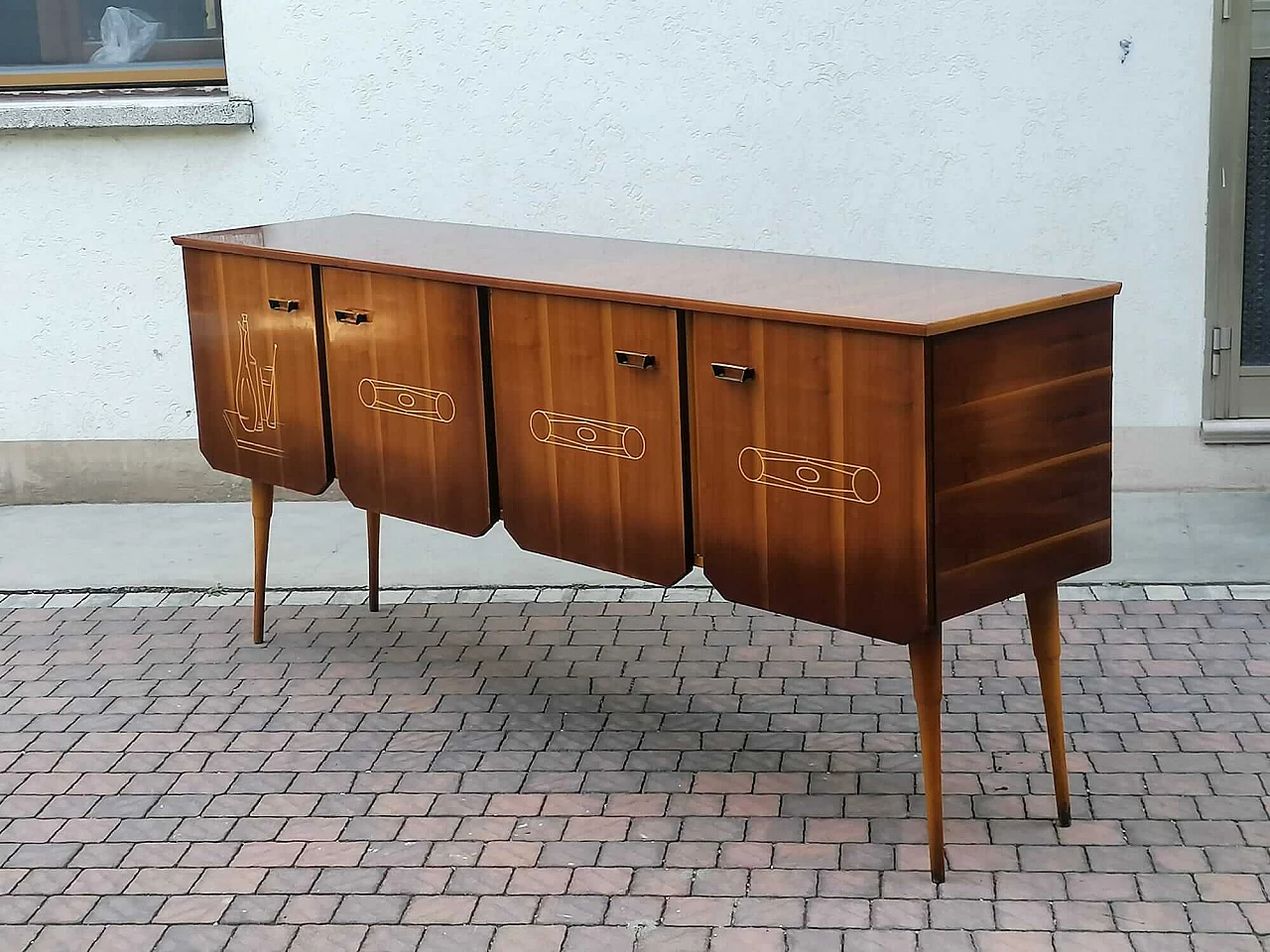 Credenza in legno con intarsi, anni '50 11