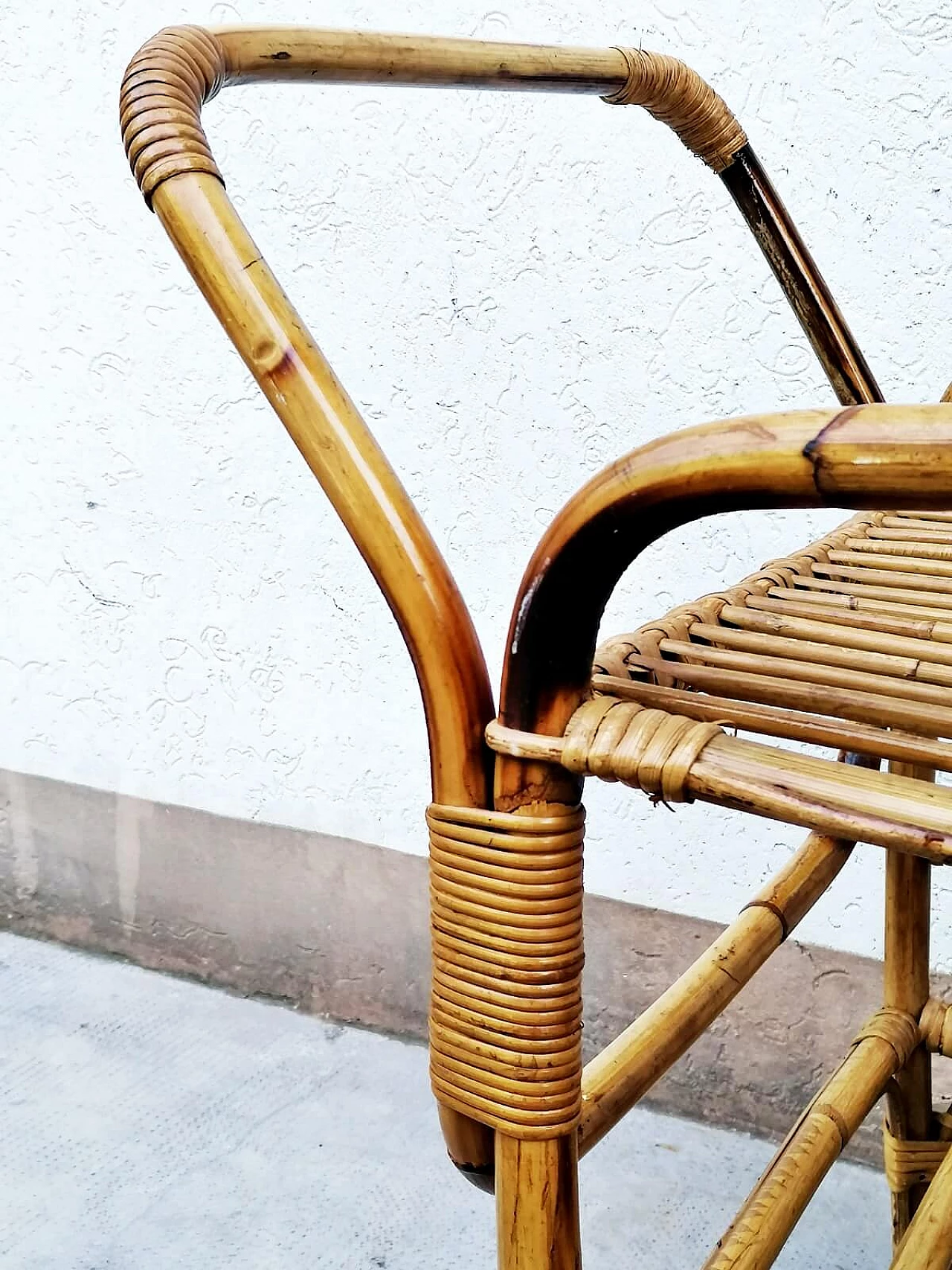 Carrello bar in bambù, malacca e giunco, anni '60 4