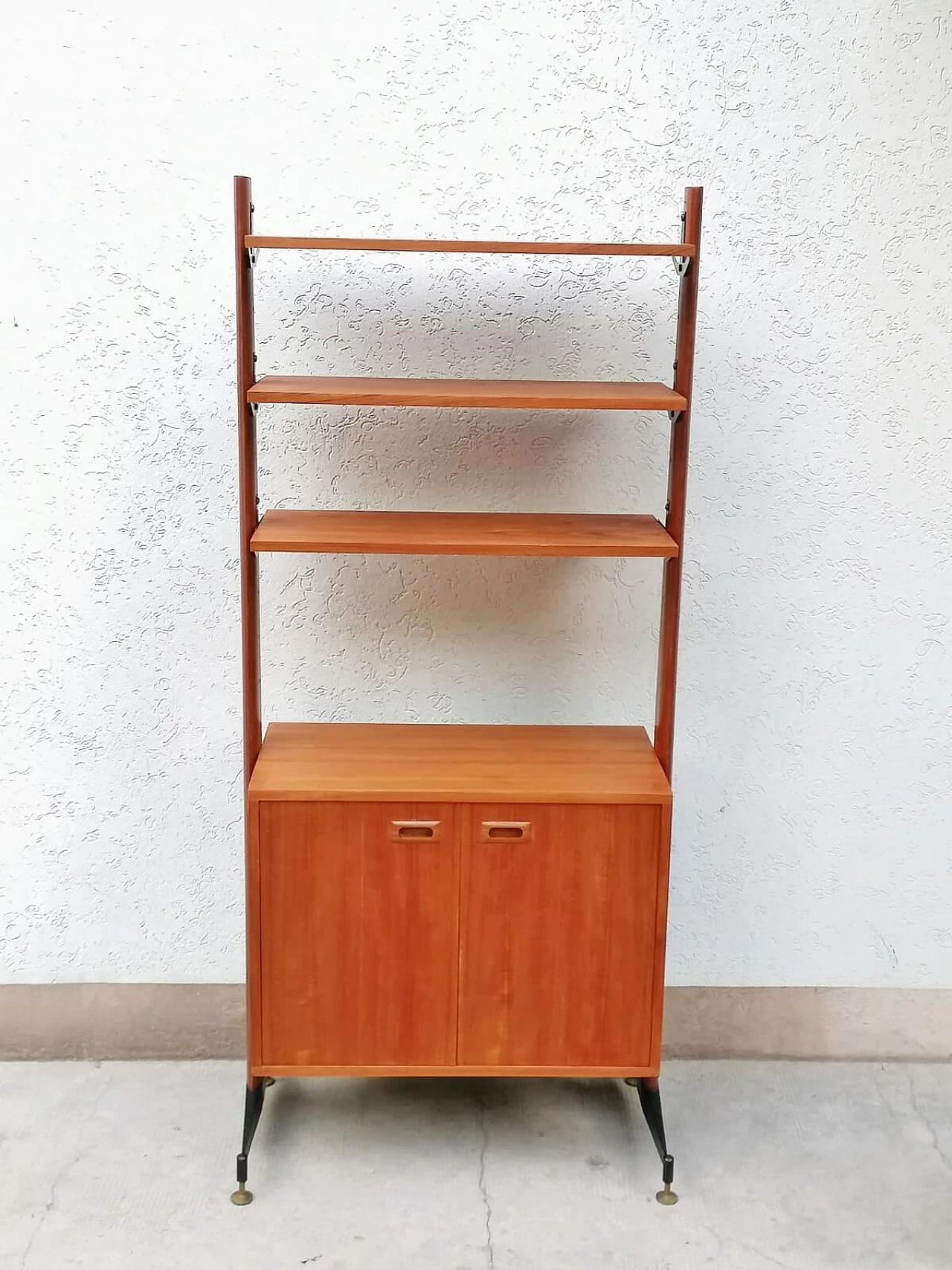 Teak, black varnished metal and brass bookcase, 1960s 23