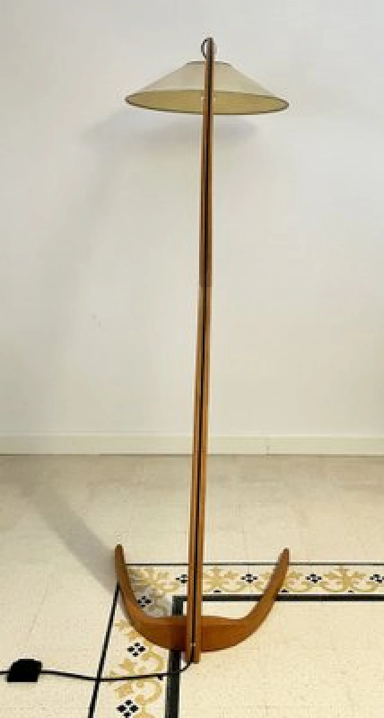 Bent beech and parchment arched floor lamp, 1950s 4