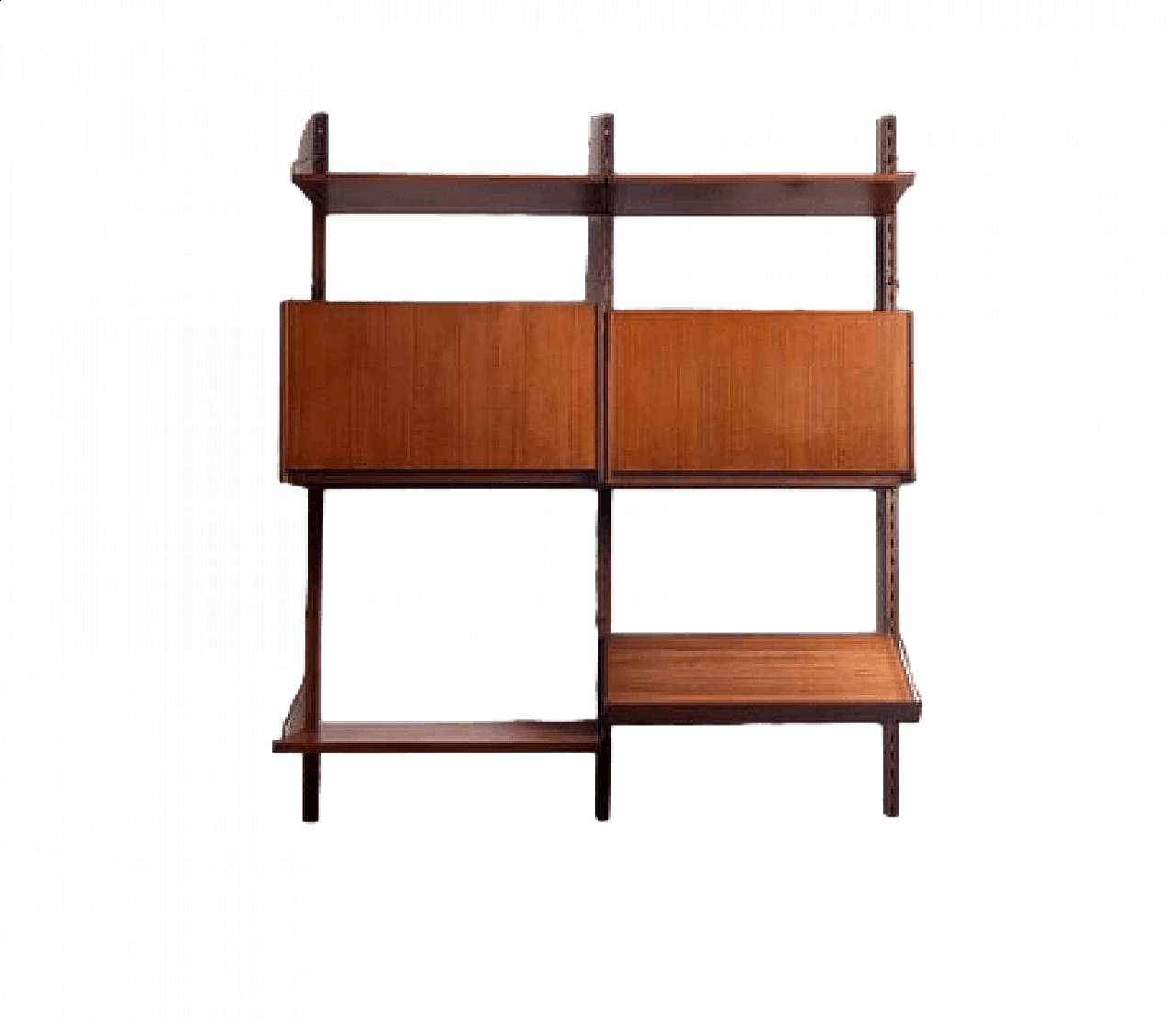 Wall-mounted teak and brass bookcase, 1960s 12