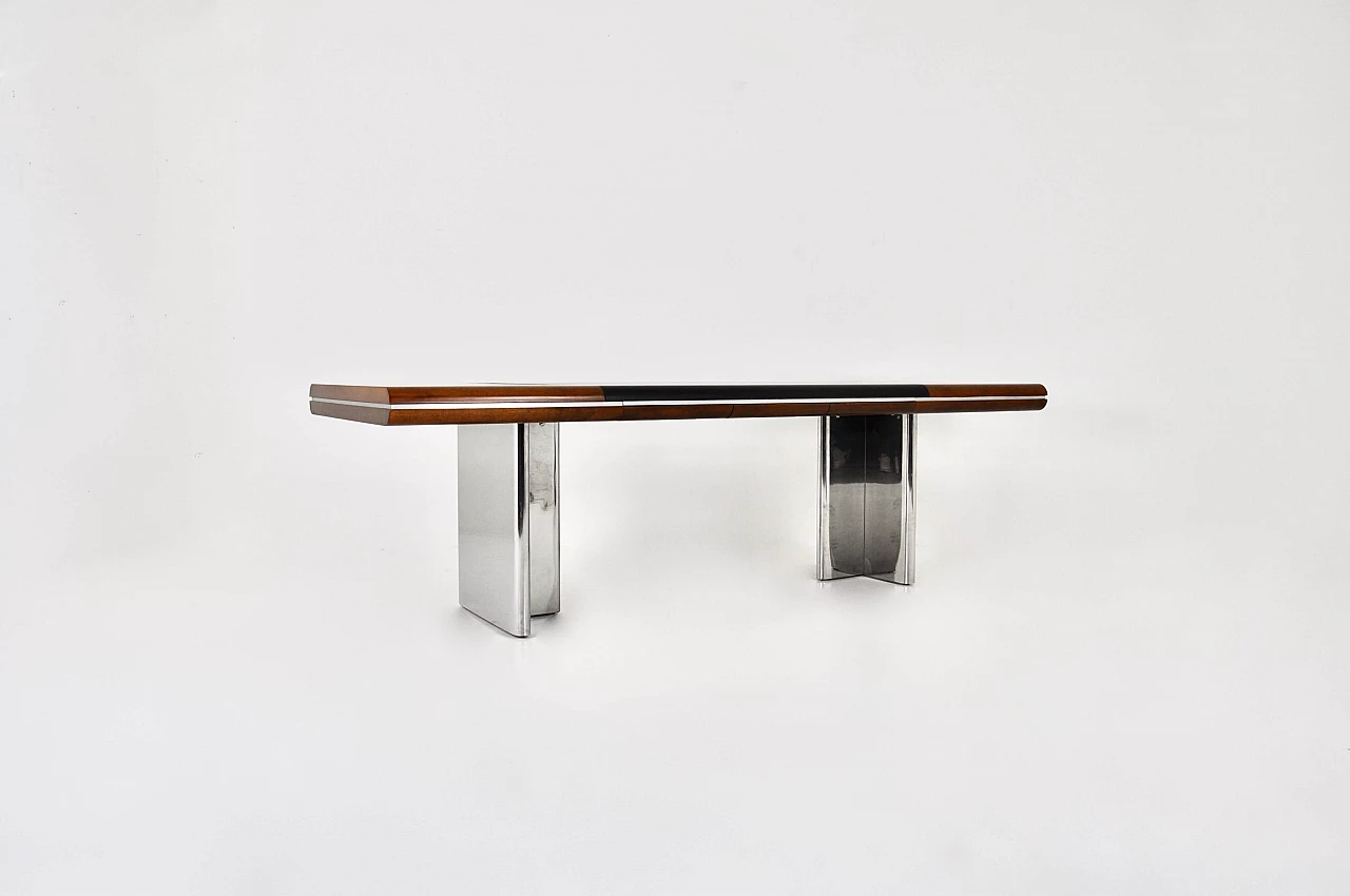 Desk with chromed metal legs and wooden and leather top by Hans Von Klier for Skipper, 1970s 1